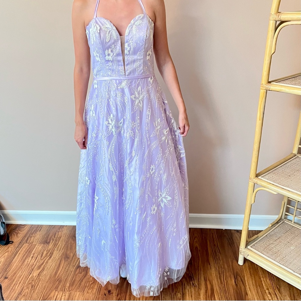 Coya Collection Lavender Embroidered Tulle Corset Prom Formal Gown L